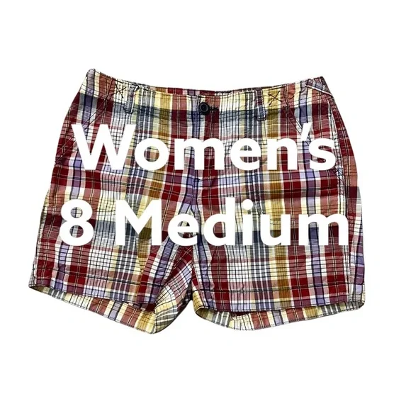 Women's Eddie Bauer 8 M Medium Shorts Mercer Fit Khakis Chino Bermuda Red Blue - Picture 2 of 10